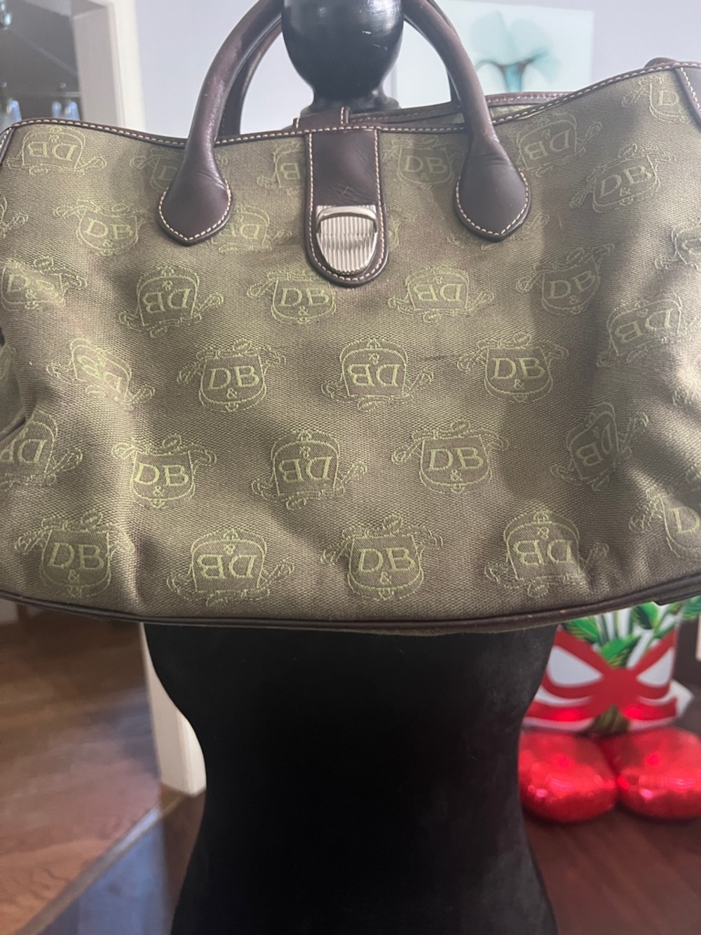 Dooney & Bourke Olive Green Signature Canvas Satchel with Brown Leather Trim